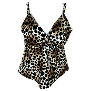 Miraclesuit Leopard Print Swim Top Tankini 12D Underwire